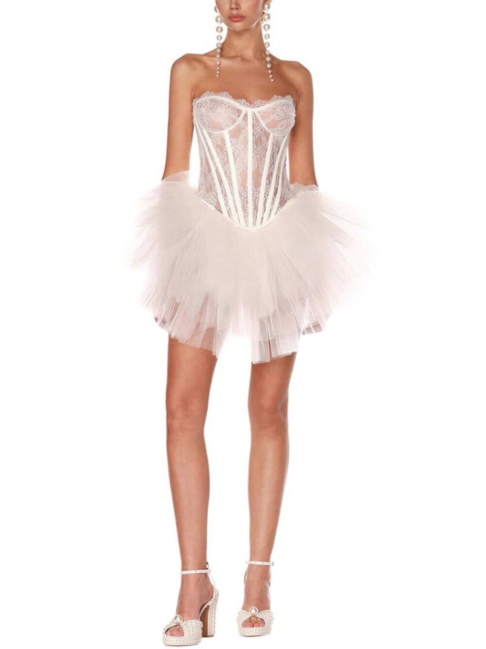 Strapless White Lace Corset Mini Dress